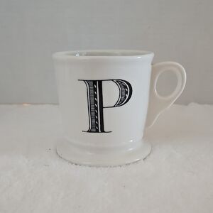 Anthropologie White Black Monogrammed "P" Coffee Tea Mug